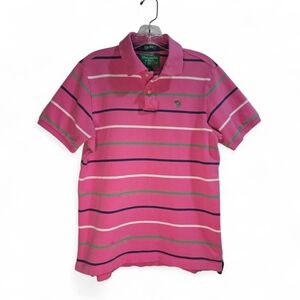 Abercrombie & Fitch Men's Pink Multicolored Stripe Large Muscle Polo Shirt Logo